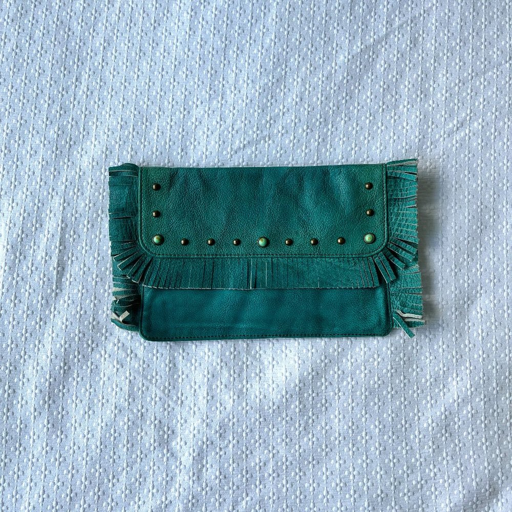 Tasha Polizzi Leather Turquoise Clutch Bag